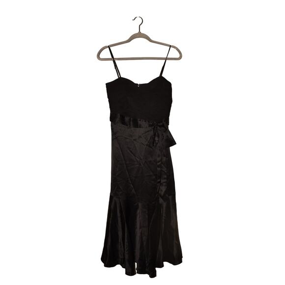 CINQ A SEPT NEW $495 Black Vienna‎ Bow Silk Midi Dress Ruched Size 0 - Picture 1 of 4